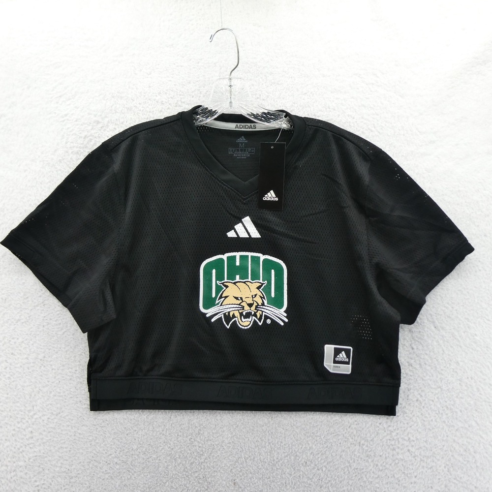 Adidas Cropped Jersey Women Medium Ohio Bobcats Black Mesh Primegreen V-Neck Top